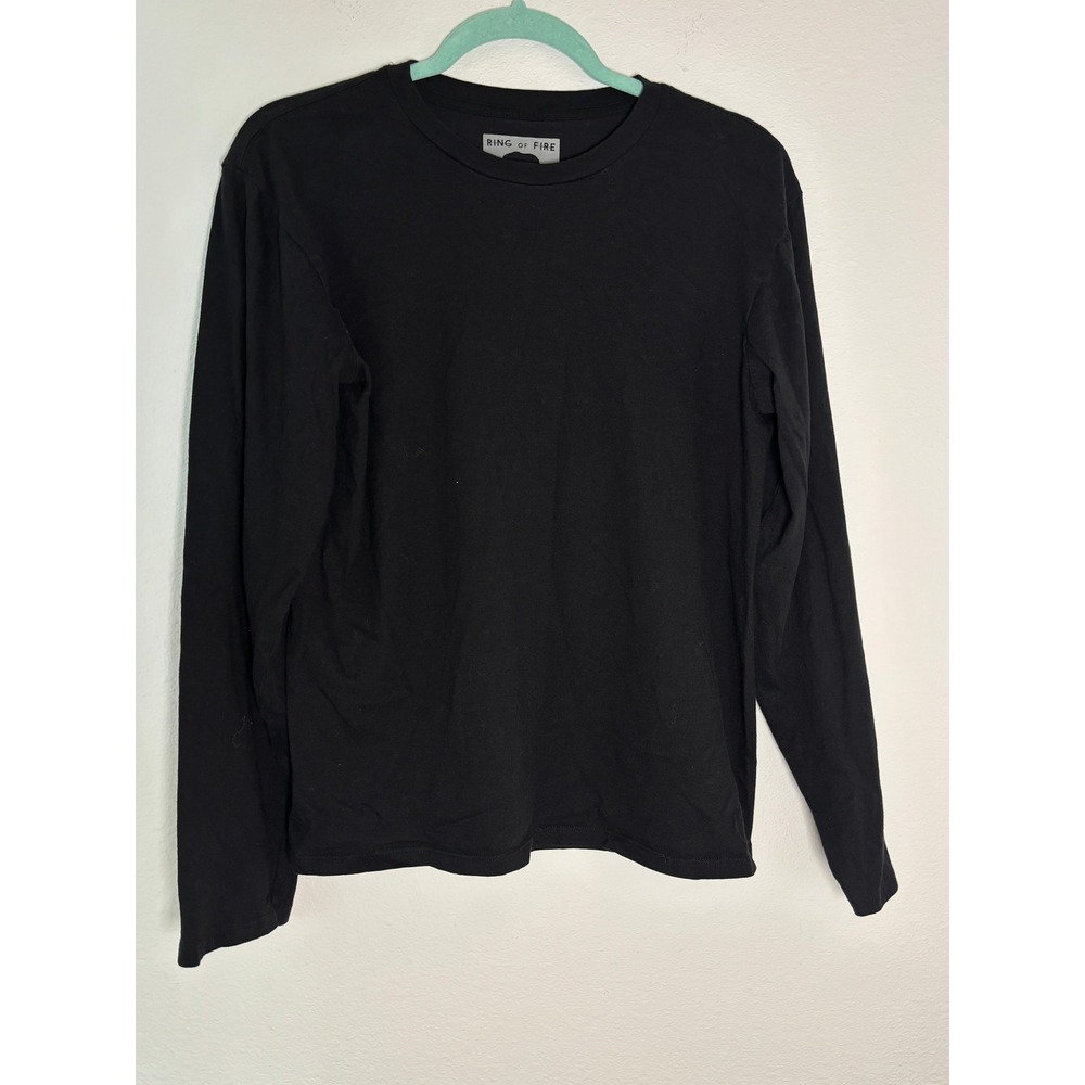 Ring of Fire Mens Long Sleeve T-Shirt Black Cotton Crew Neck‎ Size M
